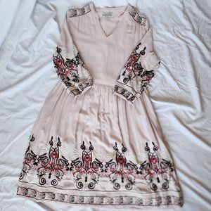 World Market Light Pink Embroidered Dress 3/4 Sleeve Size L/XL